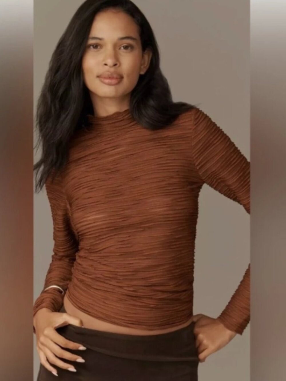 NWT Anthropologie Pilcro Metallic Textured Dark Orange Turtleneck Top Size L